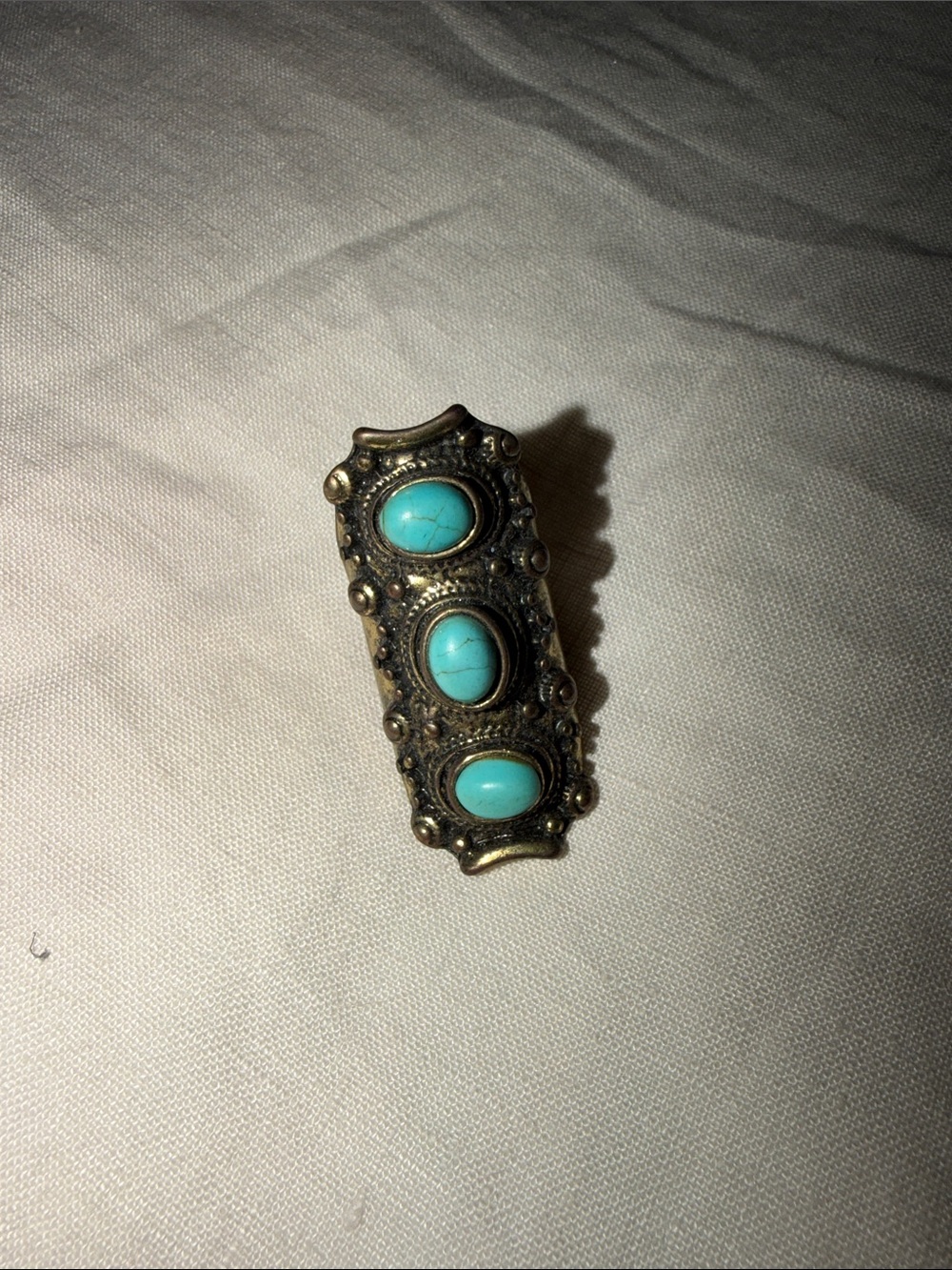 Vintage Turquoise Stone Brass Bar Ring